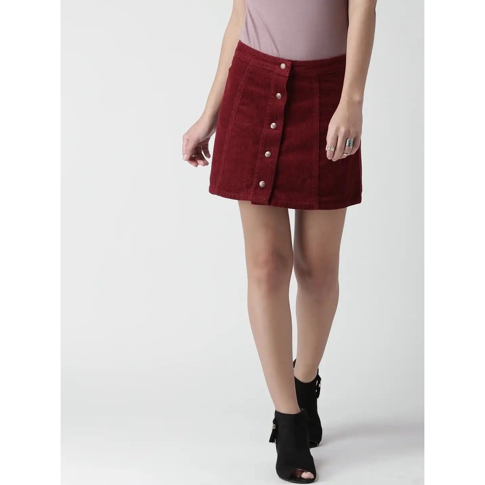 Forever 21 LA Corduroy Maroon Women Skirt Button Front Small Y2K Style Mini